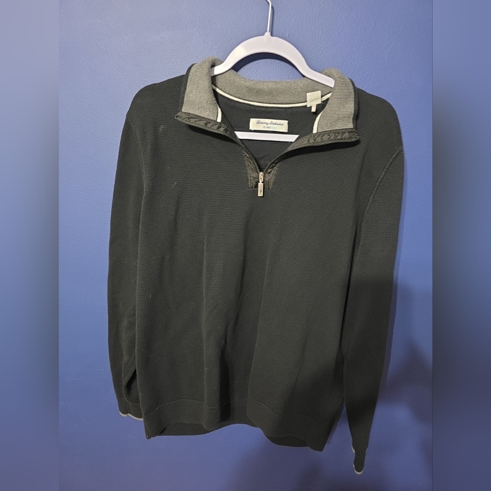 Men's black Tommy Bahama IslandZone 1/4 zip sweater. Size XL.